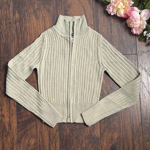 Women's Ribbed Zip-Up Sweater - Cream
